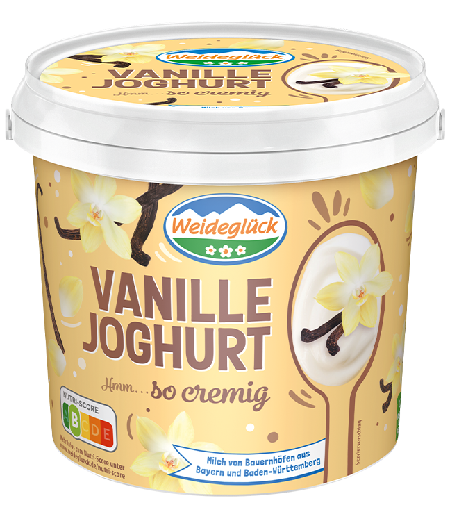 Packshot Weideglück Fruchtjoghurt Vanille 1000g 1kg Becher